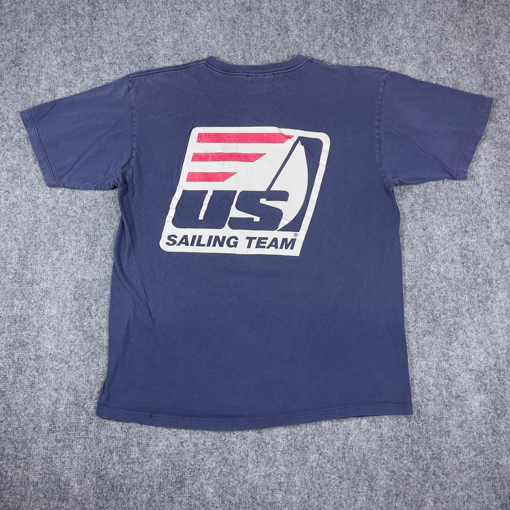 Vintage Nautica US Sailing Team Pocket T-Shirt Mens Large Blue Made In USA